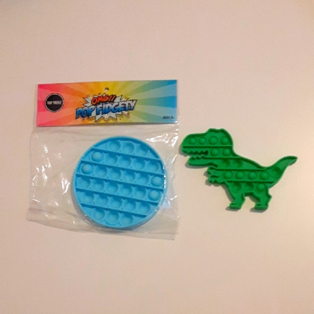 Blue Circle and Green Dinosaur Pop Fidget Toy Bundle
